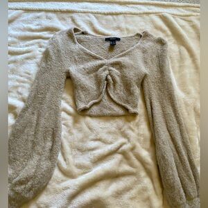 cream fuzzy cropped sweater